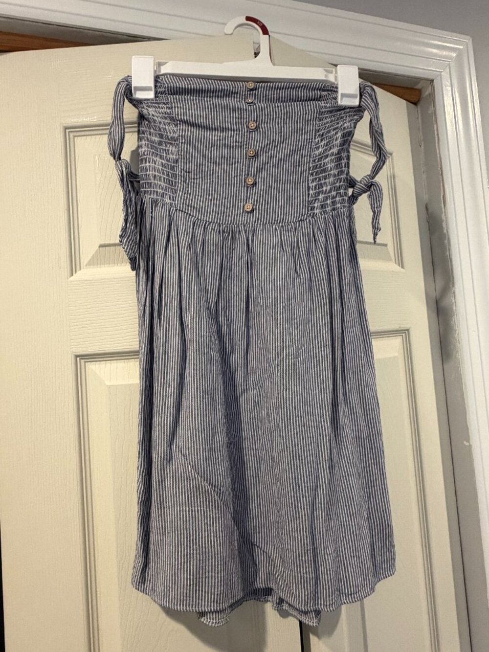 American Eagle Blue & White Striped Smocked Tie-Strap Mini Dress | XS